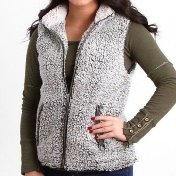 Thread & Supply Grey Sherpa Vest Zippered Closure Small - Picture 1 of 11